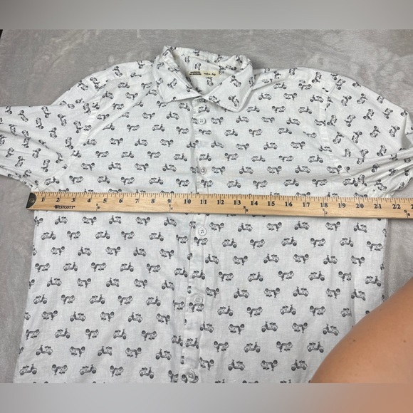 Maurizio Baldassari Men’s Novelty Moped Scooter White Black Button Up Shirt L - Picture 9 of 16